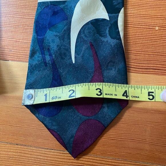 Bica Uomo Mens Necktie 100% Silk Tie Short 58 x 4 Made in USA Green Purple Ivory - Picture 5 of 5